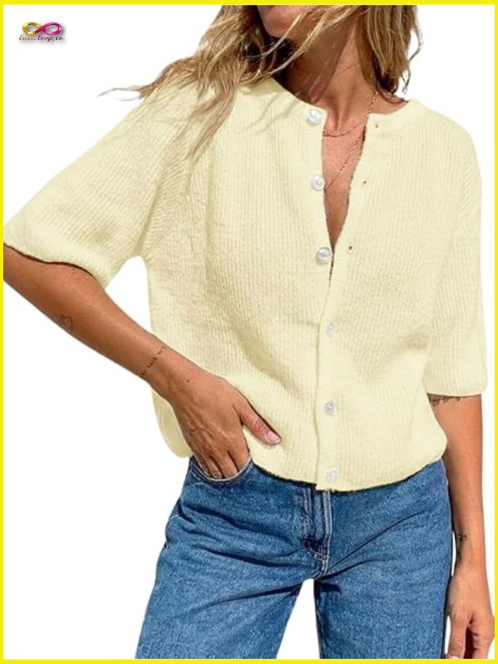 Cropped Cardigan Sweater Button Down Short Sleeve Lightweight Knit Y2K Top